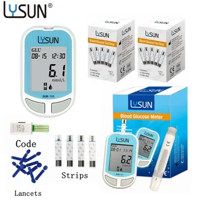 Lysun แบบพกพา Multi-Function Kit อุปกรณ์เลือดกลูโคส Meter แถบทดสอบสำหรับโรคเบาหวาน